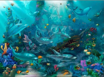 魚の水族館 Painting - 海底のイルカの宝物